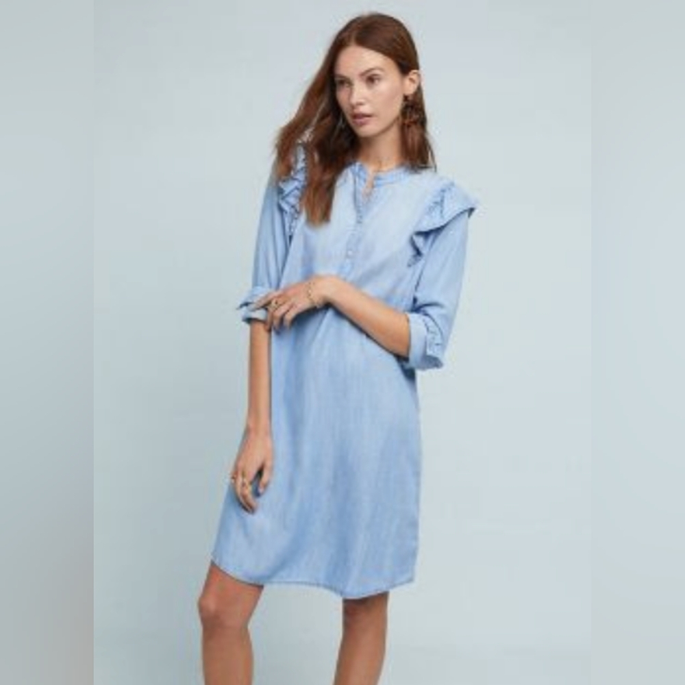 Anthropologie shirt dress with ruffle detail